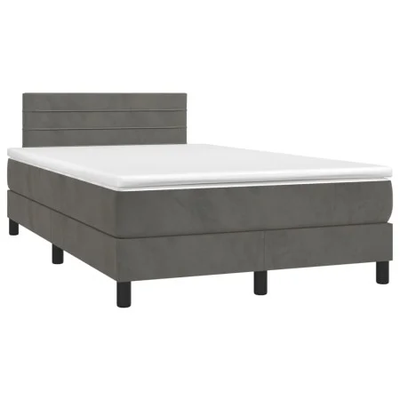 Box spring bed with mattress and LED dark gray velvet 120x190 cm by , Beds and slatted bases - Ref: Foro24-3270160, Price: 39...