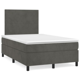 Cama box spring colchón y LED terciopelo gris oscuro 120x190 cm