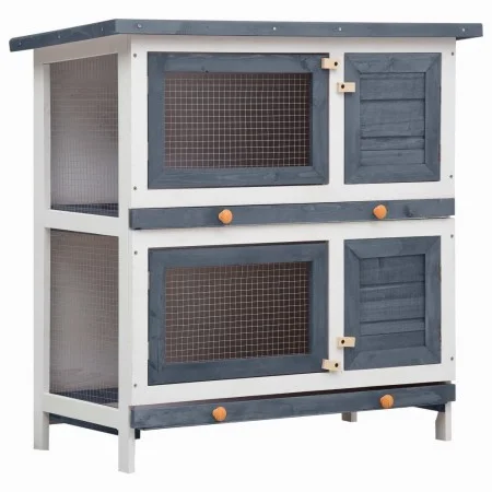Rabbit cage with 4 doors, gray wood. by vidaXL, Cages and habitats for small animals - Ref: Foro24-170834, Price: 130,67 €, D...