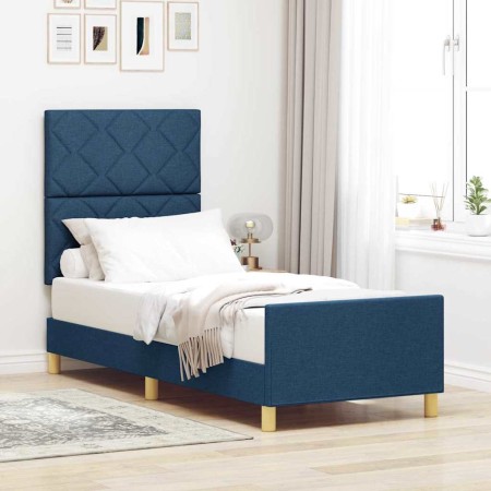 Estructura de cama con cabecera Azul 80 x 200 cm tela