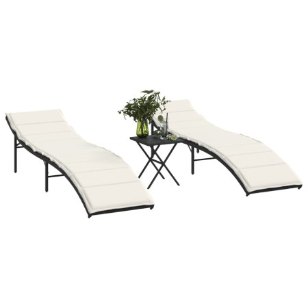 Sonnenliegen mit Tisch 2 Einheiten aus schwarzem synthetischem Rattan von , Liegen - Ref: Foro24-368251, Preis: 154,76 €, Rab...