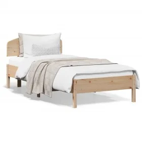 Bed frame with solid pine wood headboard 100x200 cm by , Beds and slatted bases - Ref: Foro24-3207217, Price: 128,50 €, Disco...