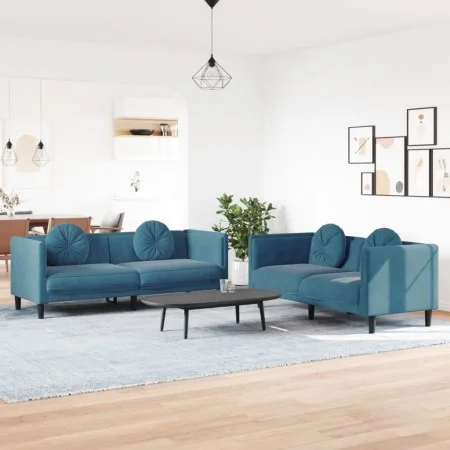 2-piece blue velvet sofa set with cushions by , Sofas - Ref: Foro24-3209265, Price: 526,12 €, Discount: %