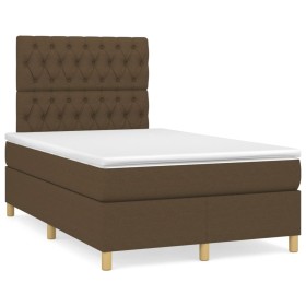 Cama box spring con colchón tela marrón oscuro 120x190 cm