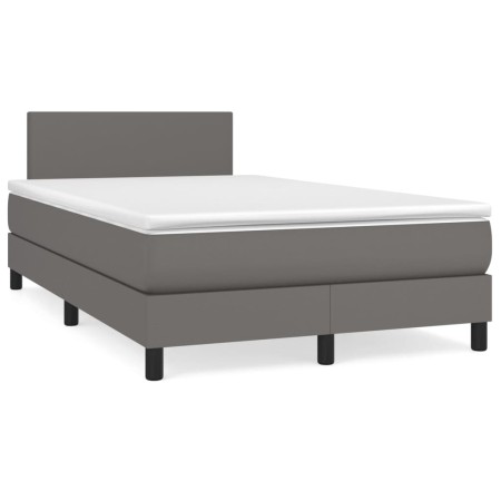 Cama box spring con colchón cuero sintético gris 120x190 cm