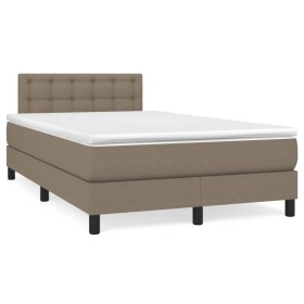 Cama box spring con colchón tela gris taupe 120x190 cm