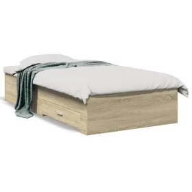 Sonoma oak engineered wood bed with drawers 90x200 cm by , Beds and slatted bases - Ref: Foro24-3280428, Price: 110,34 €, Dis...