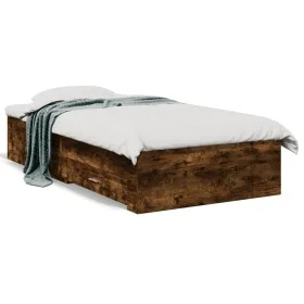 Smoked oak engineered wood bed with drawers 90x190 cm by , Beds and slatted bases - Ref: Foro24-3280437, Price: 109,13 €, Dis...