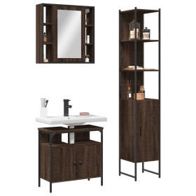 Set de muebles de baño 3 pzas madera contrachapada roble marrón