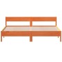 Bed frame with wax brown pine wood headboard 200x200 cm by , Beds and slatted bases - Ref: Foro24-3216211, Price: 212,14 €, D...