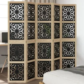 Divider screen 5 panels solid Paulownia wood brown black by , Room dividers - Ref: Foro24-358806, Price: 138,84 €, Discount: %