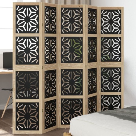 Divider screen 5 panels solid Paulownia wood brown black by , Room dividers - Ref: Foro24-358806, Price: 140,44 €, Discount: %
