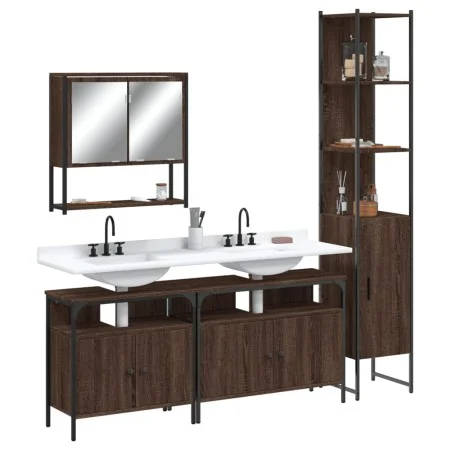 4-piece bathroom furniture set in brown oak plywood by , Bathroom furniture - Ref: Foro24-3214689, Price: 225,05 €, Discount: %