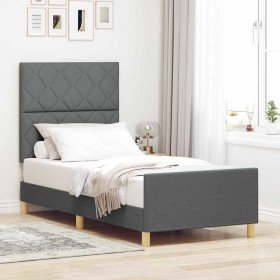 Estructura de cama con cabecera Gris oscuro 90 x 190 cm tela Estructura de cama con cabecera Gris oscuro 90 x 190 cm tela