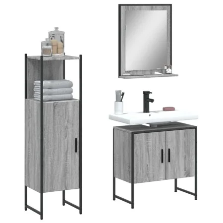 Sonoma gray plywood 3-piece bathroom furniture set by , Bathroom furniture - Ref: Foro24-3214347, Price: 138,18 €, Discount: %