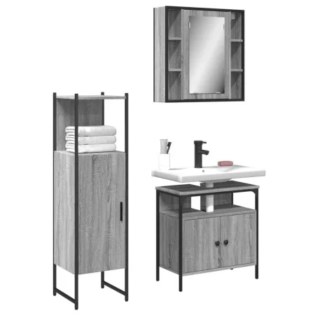 Set de muebles de baño 3 pzas madera contrachapada gris sonoma de , Muebles de baño - Ref: Foro24-3214758, Precio: 169,00 €, ...