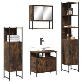 Set de muebles baño 4 pzas madera contrachapada roble ahumado