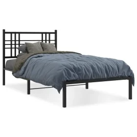 Bed frame with black metal headboard 100x190 cm by , Beds and slatted bases - Ref: Foro24-376318, Price: 74,98 €, Discount: %
