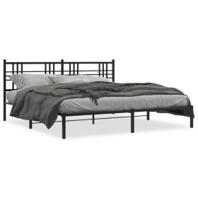 Bed frame with black metal headboard 193x203 cm by , Beds and slatted bases - Ref: Foro24-376330, Price: 123,47 €, Discount: %
