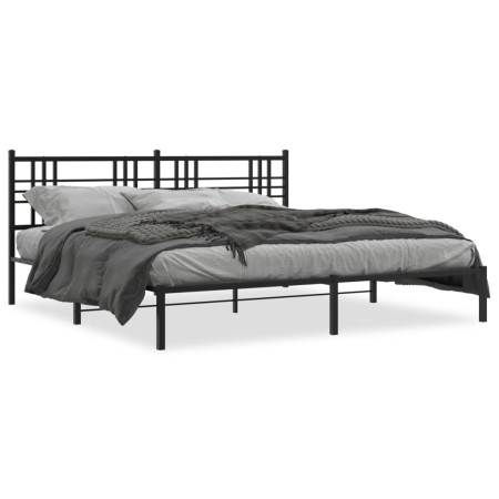 Bed frame with black metal headboard 193x203 cm by , Beds and slatted bases - Ref: Foro24-376330, Price: 123,47 €, Discount: %