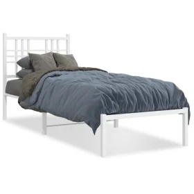 Metal bed frame with white headboard 80x200 cm by , Beds and slatted bases - Ref: Foro24-376364, Price: 68,40 €, Discount: %