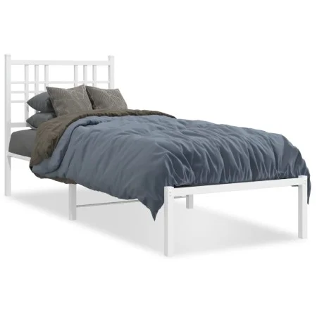 Metal bed frame with white headboard 80x200 cm by , Beds and slatted bases - Ref: Foro24-376364, Price: 68,40 €, Discount: %