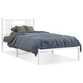 Metal bed frame with white headboard 90x200 cm by , Beds and slatted bases - Ref: Foro24-376366, Price: 70,40 €, Discount: %