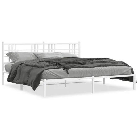 Metal bed frame with white headboard 193x203 cm by , Beds and slatted bases - Ref: Foro24-376379, Price: 121,45 €, Discount: %