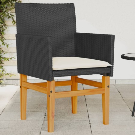 Sillas de jardín con cojín 2 uds ratán PE negro y madera acacia de , Sillas de jardín - Ref: Foro24-368714, Precio: 201,68 €,...