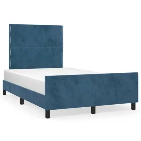 Dunkelblauer Samtbettrahmen mit Kopfteil 120x190 cm von , Betten und Lattenroste - Ref: Foro24-3270576, Preis: 160,77 €, Raba...