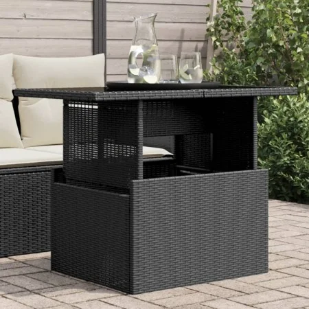 Garden table glass surface PE rattan black 100x55x73 cm by , Garden tables - Ref: Foro24-365970, Price: 107,61 €, Discount: %