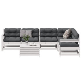 Set muebles jardín 7 pzas con cojines madera maciza pino blanco de , Conjuntos de jardín - Ref: Foro24-3250901, Precio: 634,3...