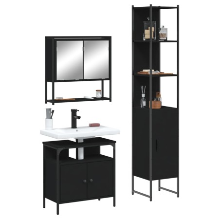 3-teiliges Badezimmermöbelset aus schwarzem Sperrholz von , Badezimmermöbel - Ref: Foro24-3214675, Preis: 185,49 €, Rabatt: %