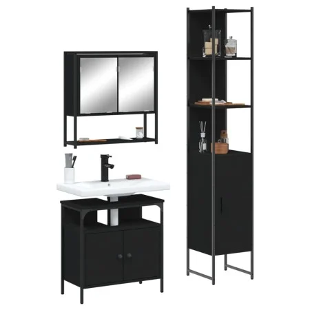 Black plywood 3-piece bathroom furniture set by , Bathroom furniture - Ref: Foro24-3214675, Price: 182,35 €, Discount: %