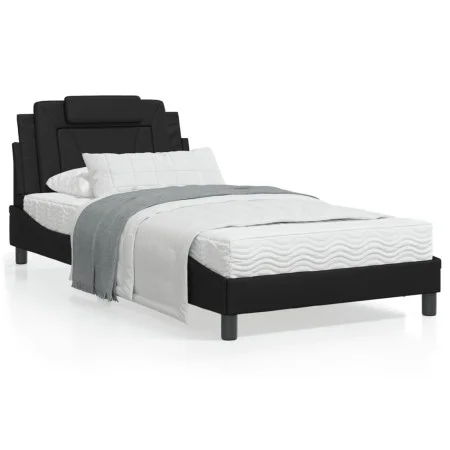 Bed frame with LED lights black synthetic leather 100x200 cm by , Beds and slatted bases - Ref: Foro24-3214001, Price: 126,86...