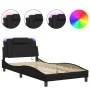 Bed frame with LED lights black synthetic leather 100x200 cm by , Beds and slatted bases - Ref: Foro24-3214001, Price: 126,86...