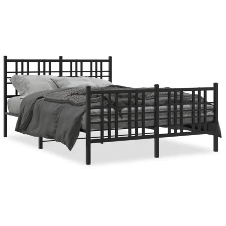 Bed frame with headboard and footboard black metal 120x190 cm by , Beds and slatted bases - Ref: Foro24-376339, Price: 100,15...
