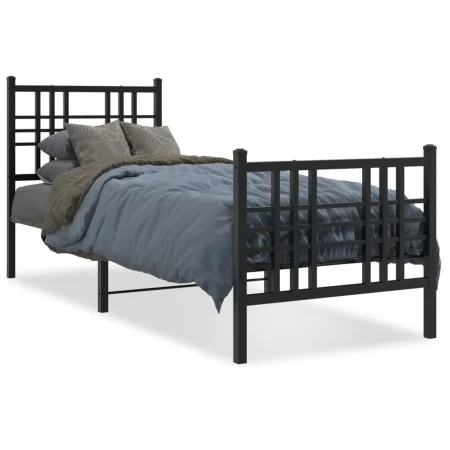 Bed frame with headboard and black metal footboard 75x190 cm by , Beds and slatted bases - Ref: Foro24-376332, Price: 78,12 €...