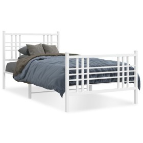 Estructura cama metal con cabecero y pie cama blanca 107x203 cm