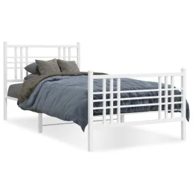Metal bed frame with headboard and footboard white 107x203 cm by , Beds and slatted bases - Ref: Foro24-376387, Price: 88,26 ...