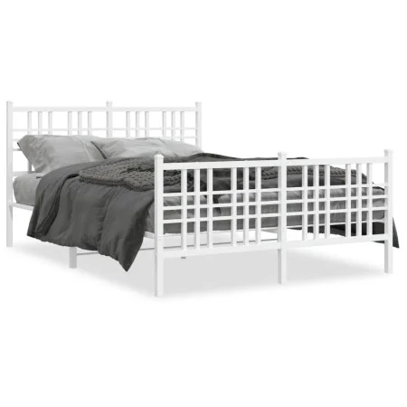 Metal bed frame with headboard and white footboard 140x190 cm by , Beds and slatted bases - Ref: Foro24-376391, Price: 106,25...