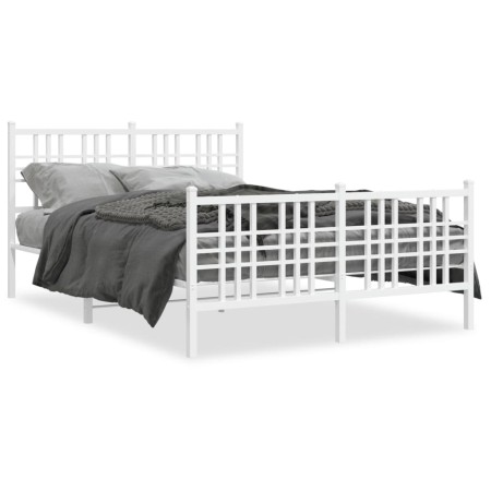Metallbettgestell mit Kopfteil und weißem Fußteil 140x190 cm von , Betten und Lattenroste - Ref: Foro24-376391, Preis: 107,68...