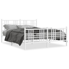 Metal bed frame with headboard and white footboard 150x200 cm by , Beds and slatted bases - Ref: Foro24-376393, Price: 117,61...