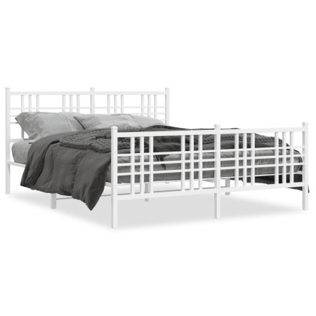 Metal bed frame with headboard and white footboard 150x200 cm by , Beds and slatted bases - Ref: Foro24-376393, Price: 117,61...