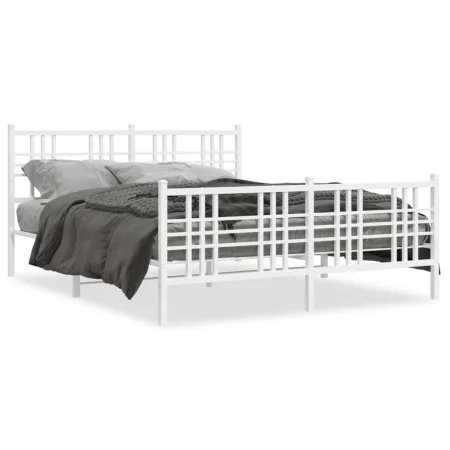 Metal bed frame with headboard and white footboard 150x200 cm by , Beds and slatted bases - Ref: Foro24-376393, Price: 115,97...