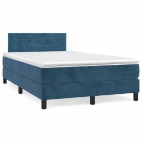 Cama box spring con colchón terciopelo azul oscuro 120x190 cm