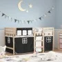 Cama alta niños con cortinas madera pino blanco negro 90x200 cm de vidaXL, Camas y somieres - Ref: Foro24-3283817, Precio: 19...