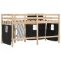 Cama alta niños con cortinas madera pino blanco negro 90x200 cm de vidaXL, Camas y somieres - Ref: Foro24-3283817, Precio: 19...