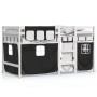 Cama alta niños con cortinas madera pino blanco negro 90x190 cm