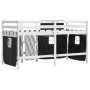 Cama alta niños con cortinas madera pino blanco negro 90x190 cm